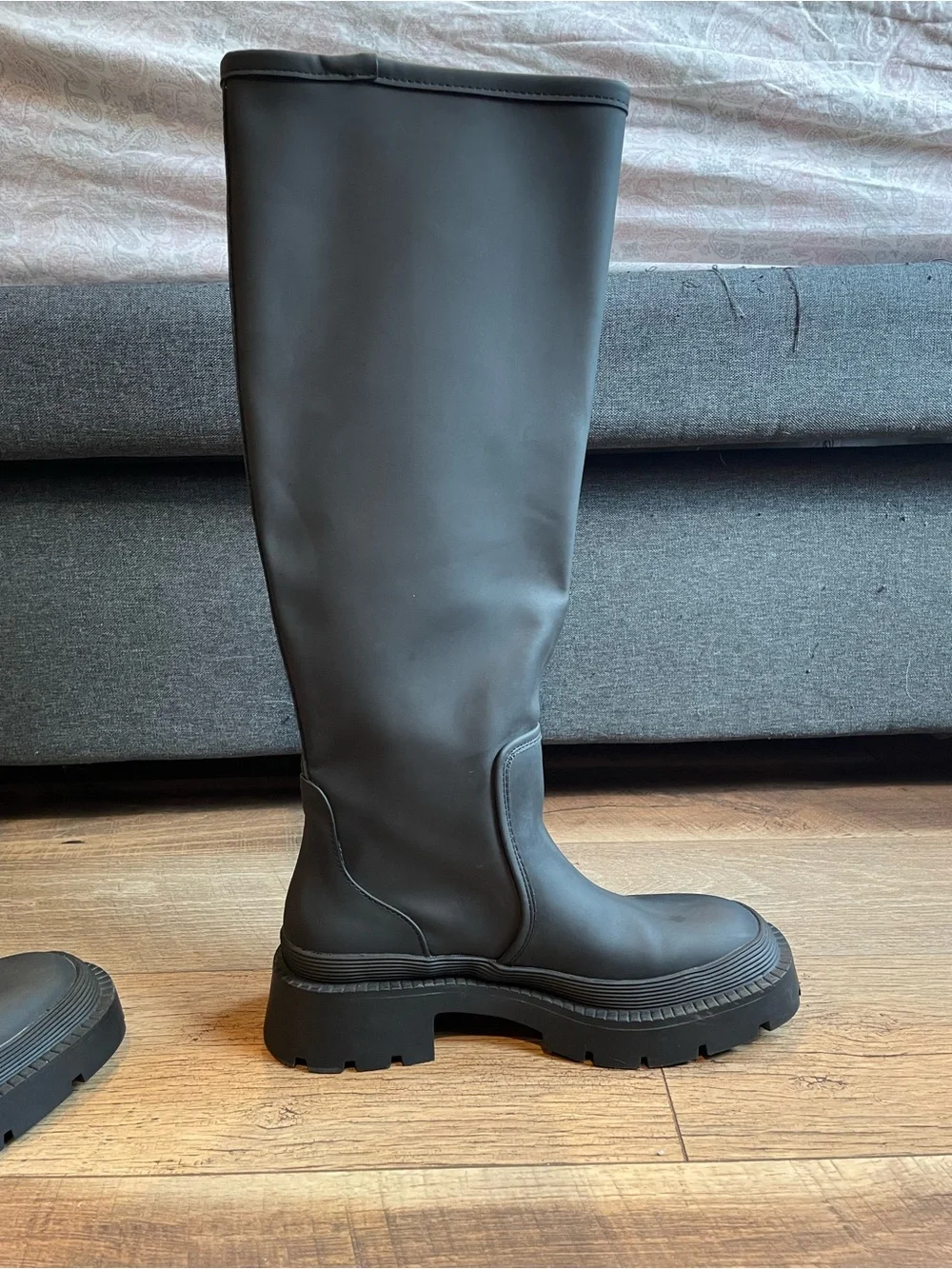 Zara Black Rubber Knee High Rain Boots